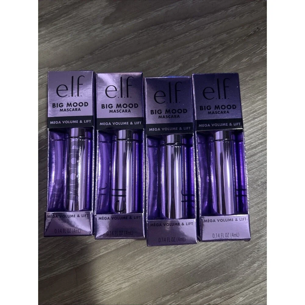 4 pk elf BIG MOOD VOLUME & LIFT MASCARA 0.14 fl oz BLACK Mini Travel Size
